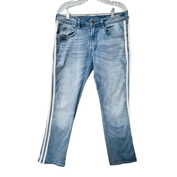 David Bitton Buffalo Evan-X Jeans Slim Straight Stretch White Stripes 34X32 - Picture 1 of 6
